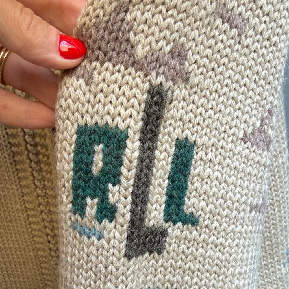 Hand knitted Ralph Lauren Beige Shawl-Collar Zip with Multicolor Fishing Motif - Picture 4 of 6